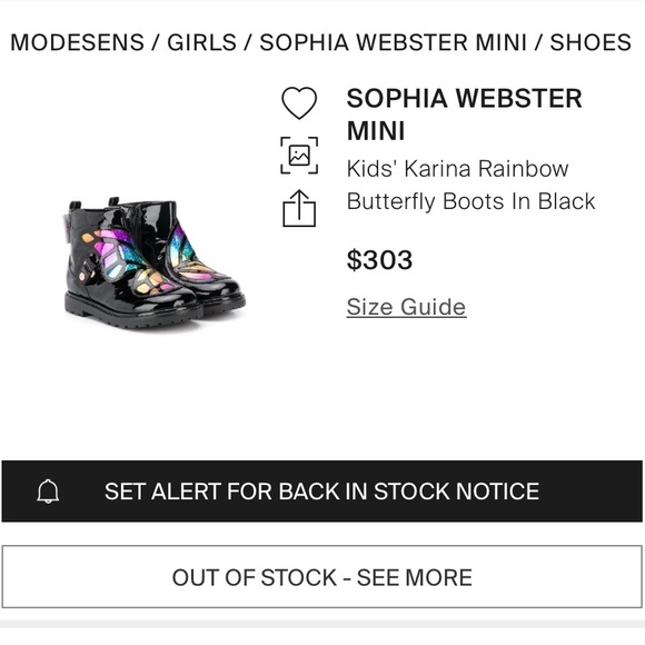 SOPHIA WEBSTER MINI Kids' Karina Rainbow Butterfly Boots In Black NWT - Picture 2 of 10